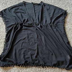 Shear cinch waist black coverup